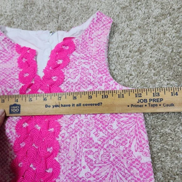 Lilly Pulitzer Girls Pink White Jacquard Shift Dress Soutache Trim Size S 6-6X - Picture 7 of 8